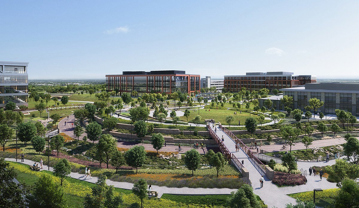 Walmart Home Office Campus: low-rise buildings around landscaped green space and walking paths