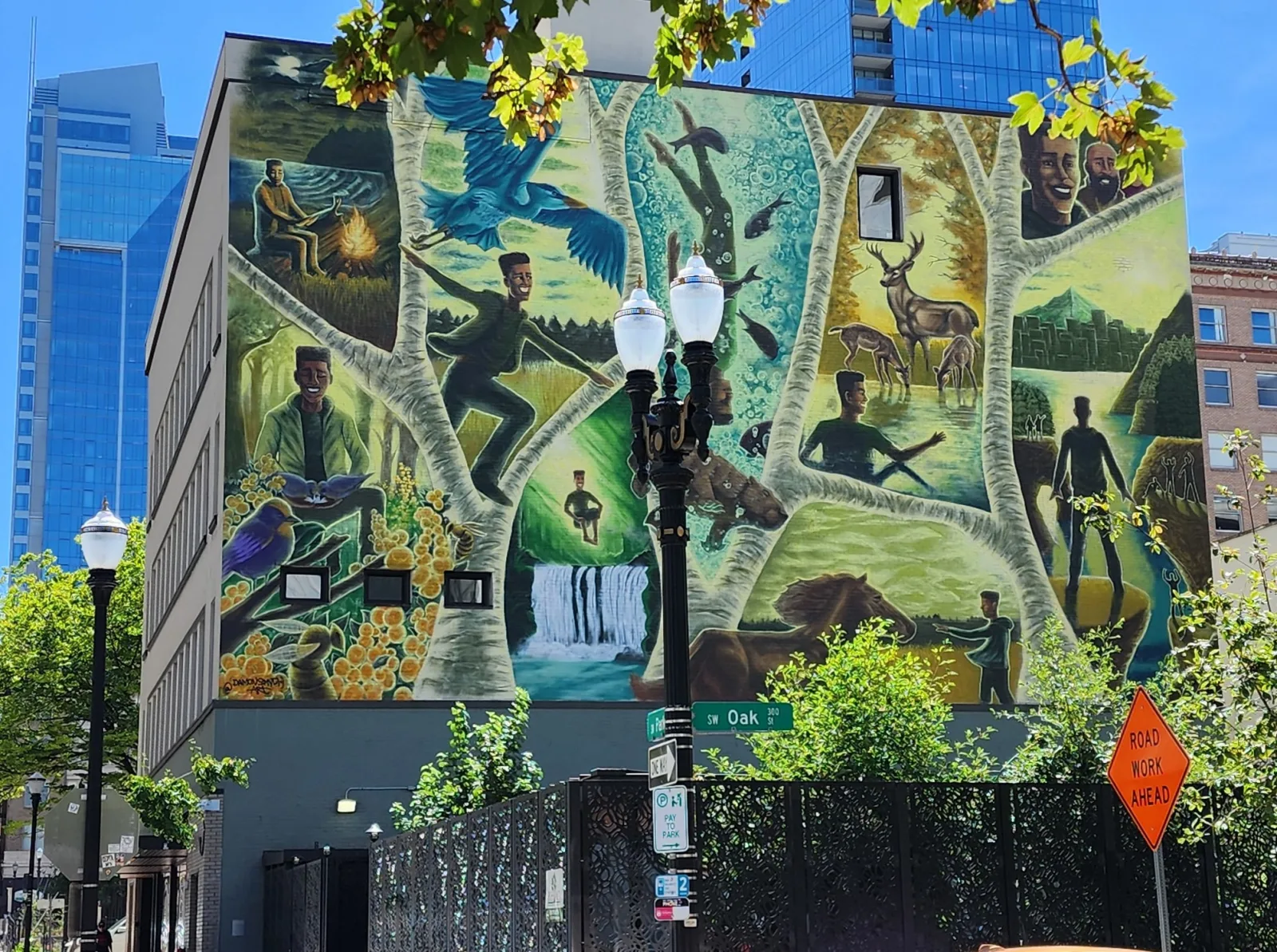 The nature mural on the Behavioral Health Resource Center seen face-on