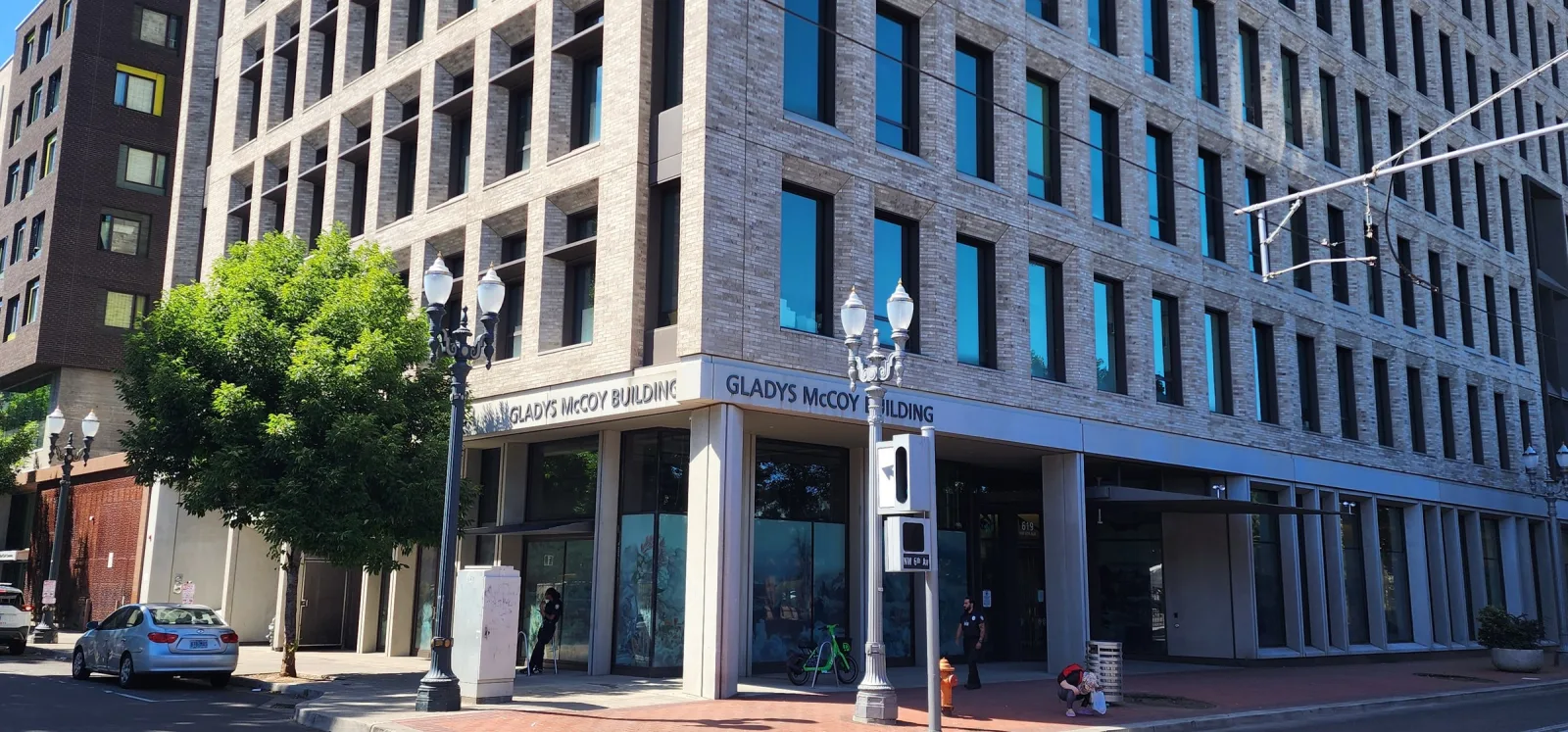 Health Department HQ along the street, with its building sign